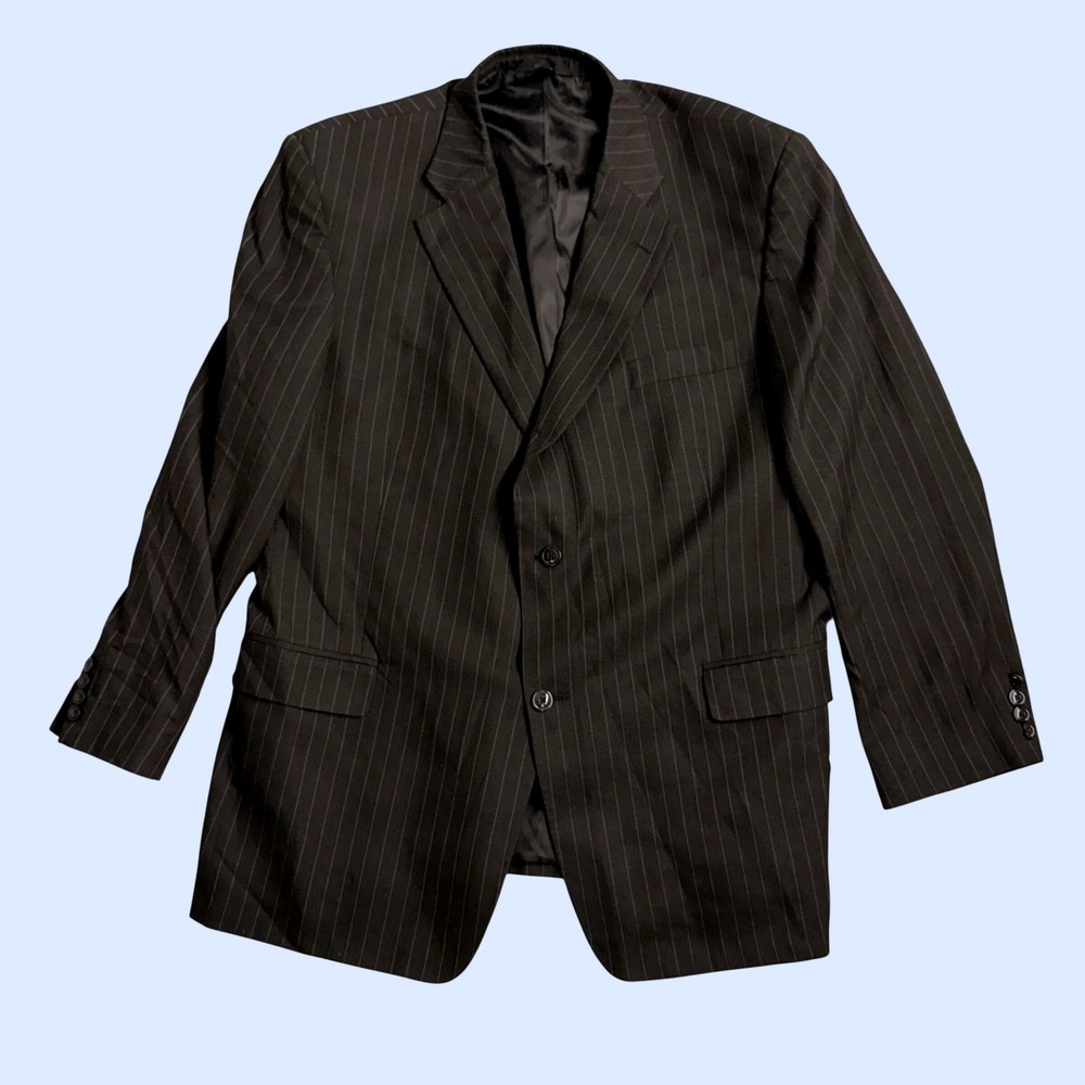 Haggar Men's Black Pinstripe Blazer Suit Jacket Size 50R *damaged sleeve buttons